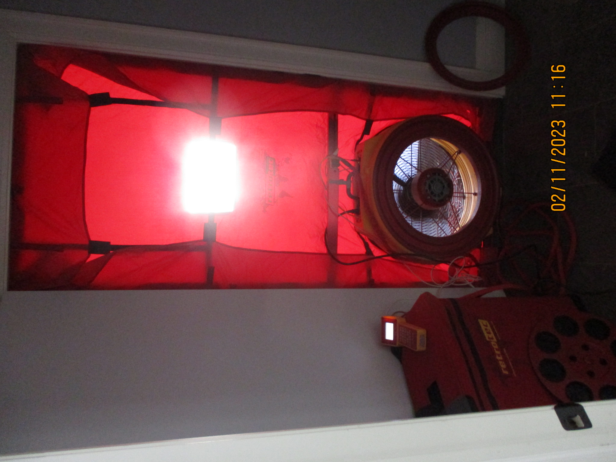 Blower Door setup in side entry door.