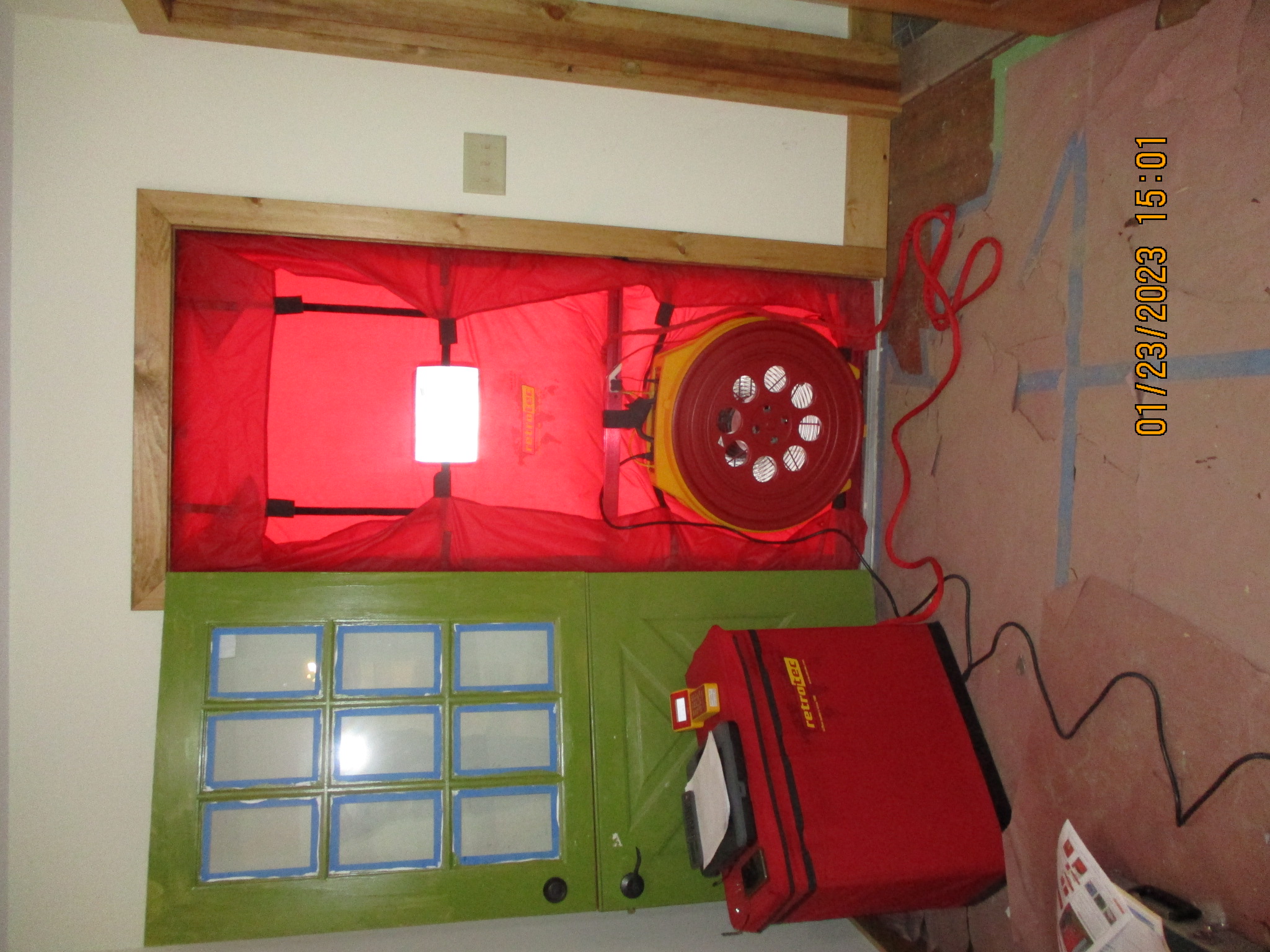 Blower Door setup in side entry door.