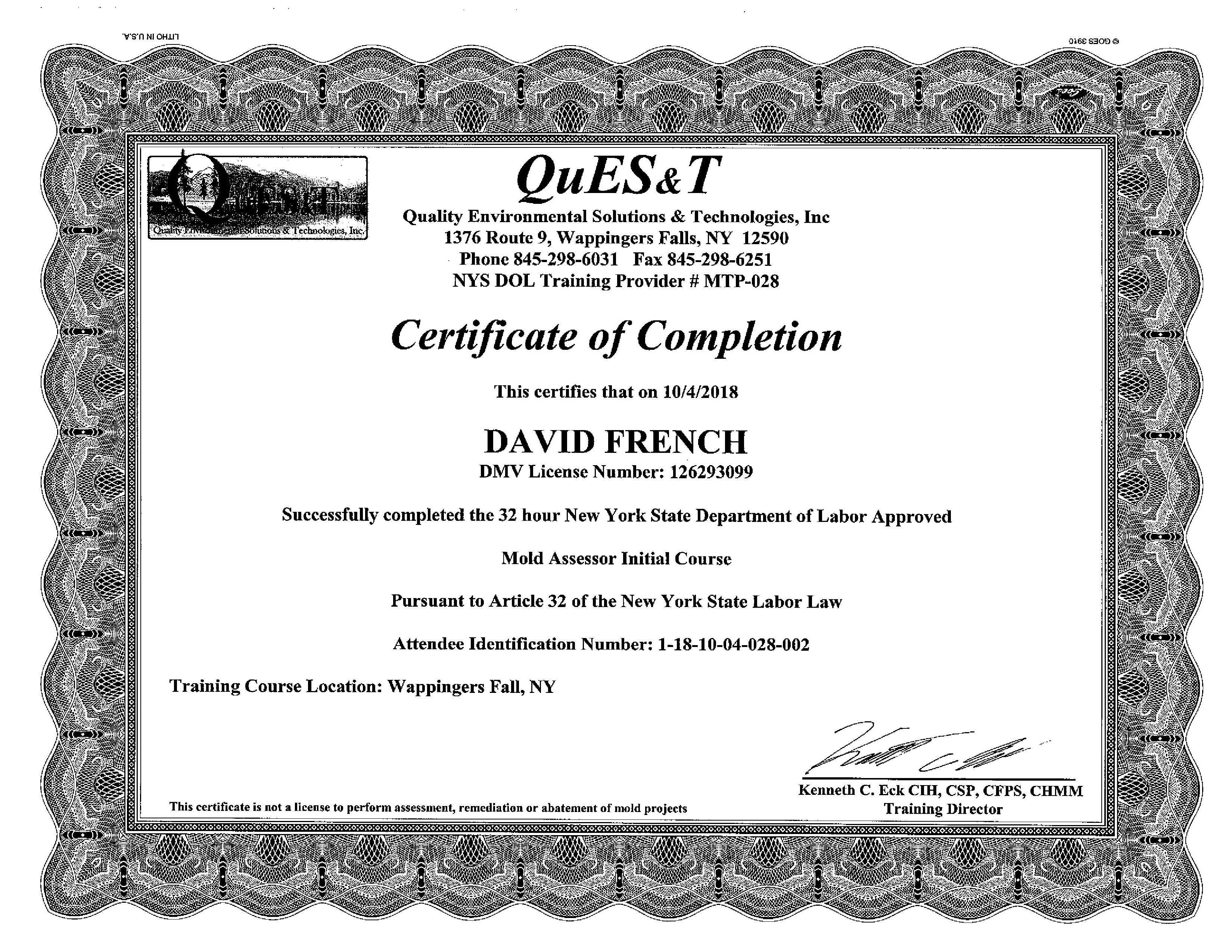 Mold Certificate